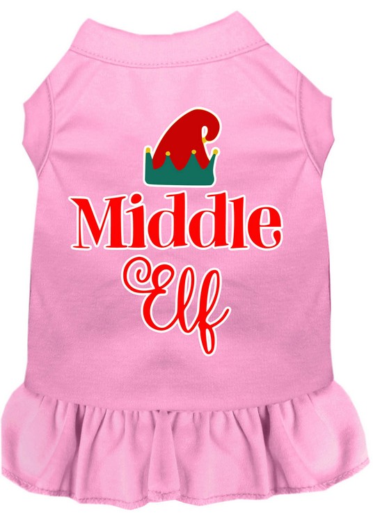 Middle Elf Screen Print Dog Dress Light Pink XS